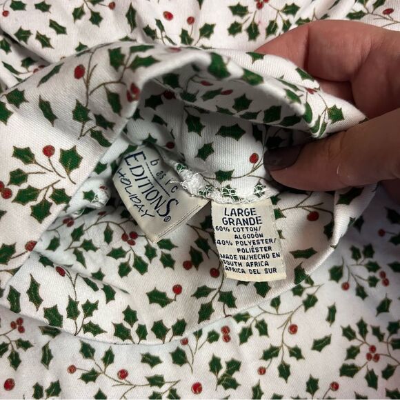 Basic Editions White Green Red Mistletoe Print Long Sleeve Tee Size L - Picture 3 of 5